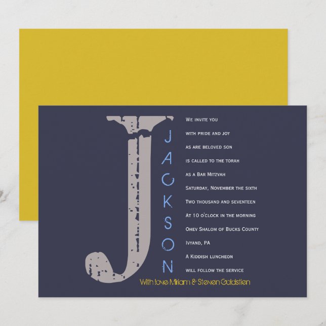 J Initial Collection Bat Bar Mitzvah Invitation (Front/Back)