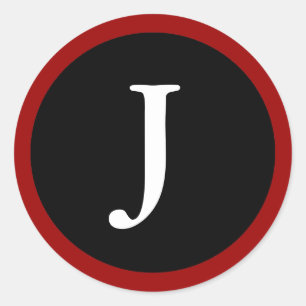 J : Initial J Letter J Red, White & Black Stickers