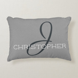 J Initial Personalised Name Black White Grey Decorative Cushion