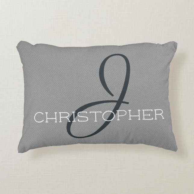 J Initial Personalised Name Black White Grey Decorative Cushion (Front)