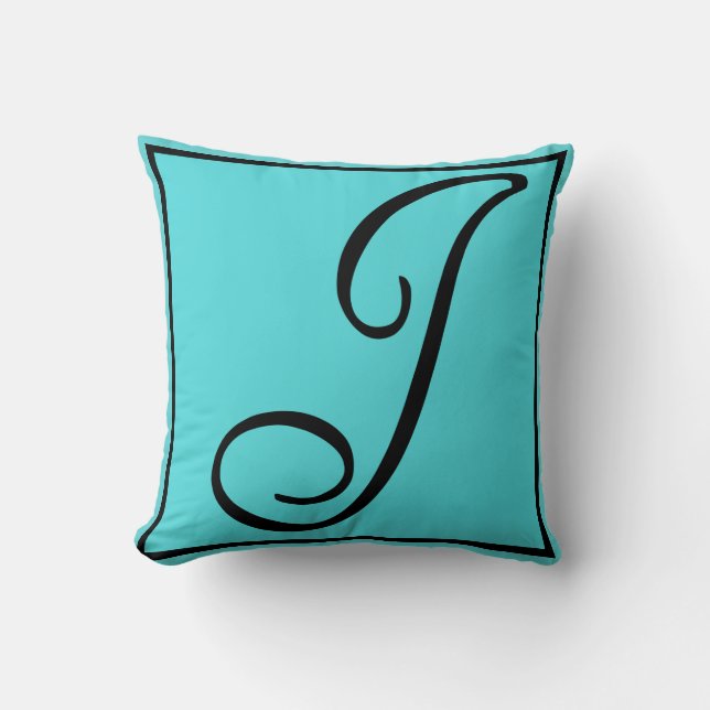 J INITIAL PILLOW - Letter J on Aqua Background (Front)