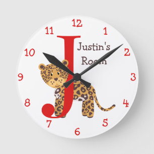 J is for Jaguar and Justin-Child's Bedroom Round Clock