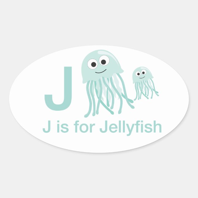 J is for Jellyfish Oval Sticker (Front)
