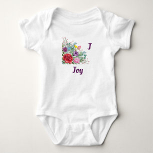 J Joy Personalise Letter Name, Rose Flowers Baby Bodysuit