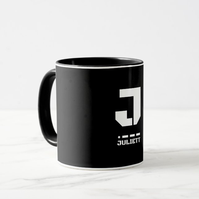 J(Juliett) NATO Phonetic Alphabet & Morse Code Mug (Front Left)