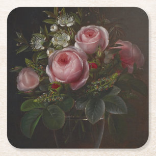 J.L. Jensen - Roses and Tree Anemones in a ... Square Paper Coaster