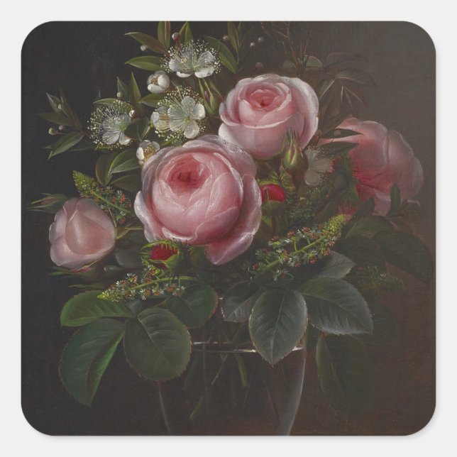 J.L. Jensen - Roses and Tree Anemones in a ... Square Sticker (Front)