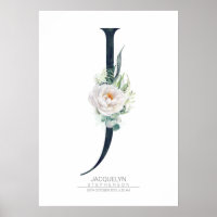 J Letter Monogram White Flowers and Greenery