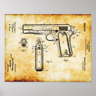 J.M Browning M1911 Pistol Patent Poster