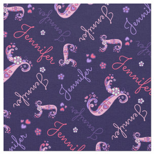 J monogram and personalised name Jennifer fabric