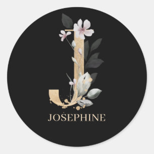 J Monogram Floral Personalised Classic Round Sticker