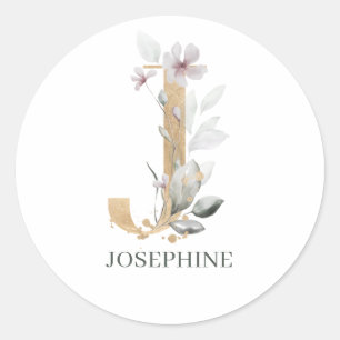 J Monogram Floral Personalised Classic Round Sticker