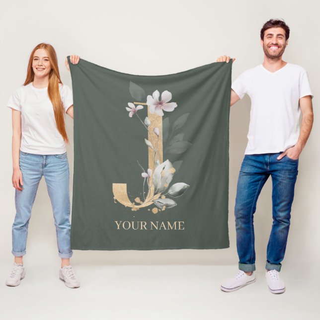 J Monogram Floral Personalised Fleece Blanket (In Situ)