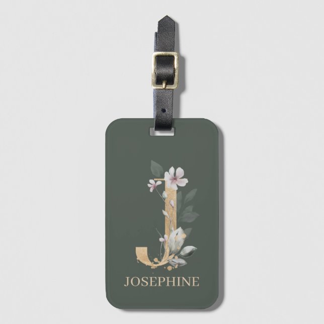 J Monogram Floral Personalised Luggage Tag (Front Vertical)