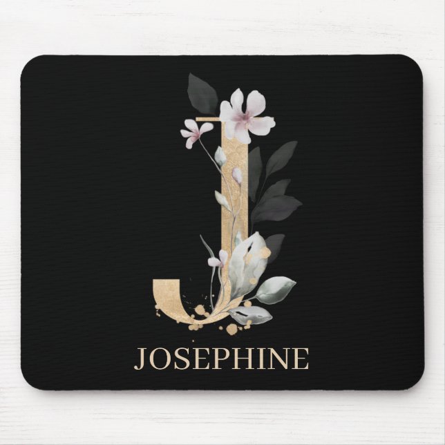 J Monogram Floral Personalised Mouse Pad (Front)