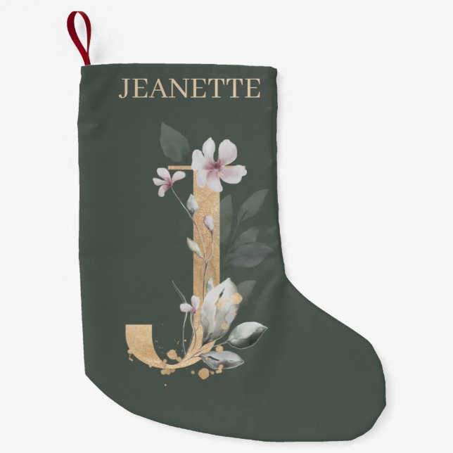 J Monogram Floral Personalised Small Christmas Stocking (Front)