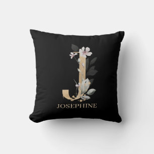 J Monogram Floral Personalised Throw Pillow