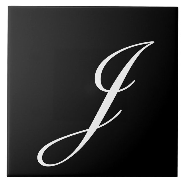 J Monogram Initial White on Black Tile (Front)