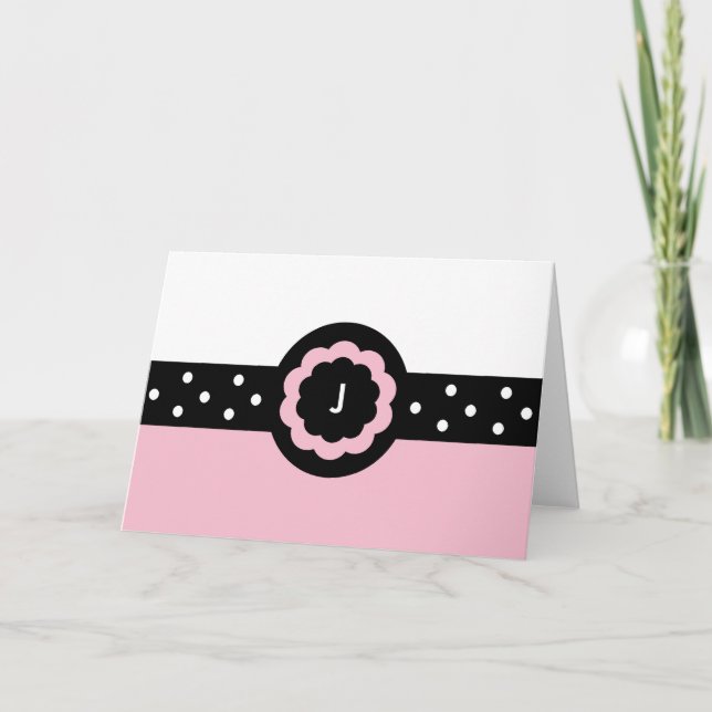 J :: Monogram J Dotted Pink & White Card (Front)