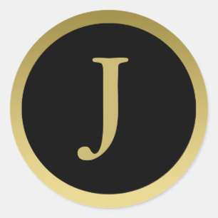 J :: Monogram J Elegant Gold and Black Stickers