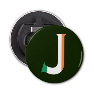 J Monogram overlaid on Irish Flag bocnt Bottle Opener