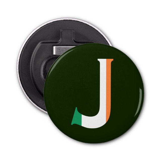 J Monogram overlaid on Irish Flag bocnt Bottle Opener (Front)