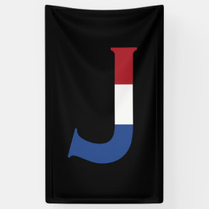 J Monogram overlaid on NLD flag on bk bnrcnt Banner