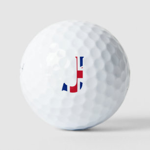 J Monogram overlaid on Union Jack Flag be6 gbcnt Golf Balls