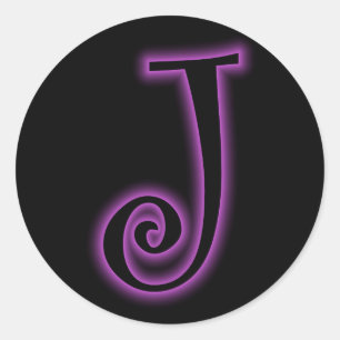 J Monogram Purple Neon Classic Round Sticker