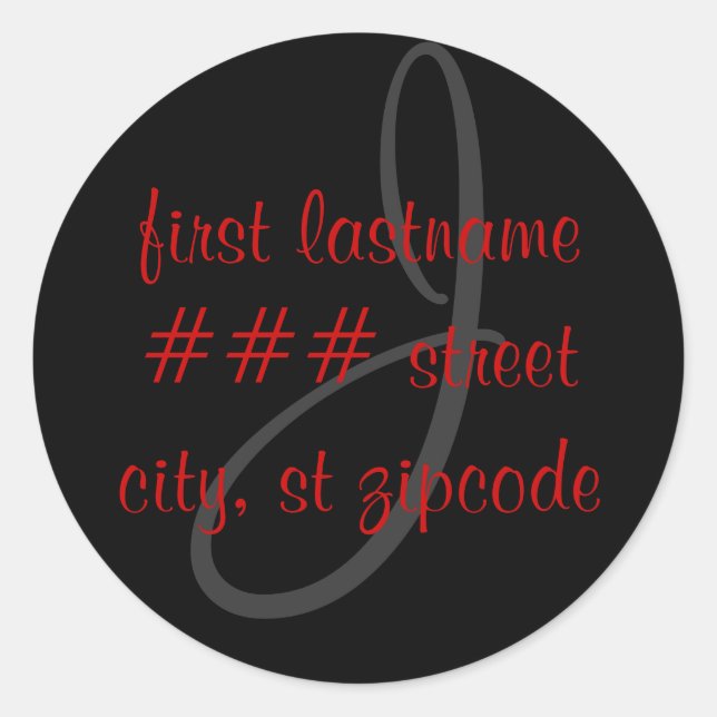 J monogram return address label - personalise info (Front)