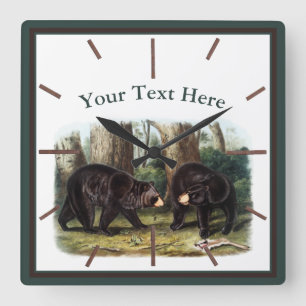 J.W. Audubon - Ursus Americanus (Black Bear) Square Wall Clock