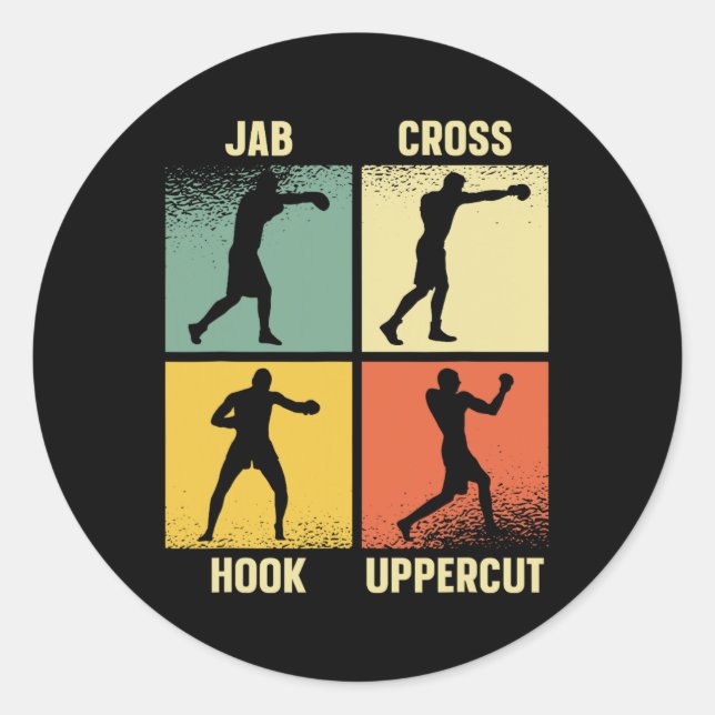 Jab Cross Hook Uppercut – Boxing Moves Graphic Gri Classic Round Sticker (Front)