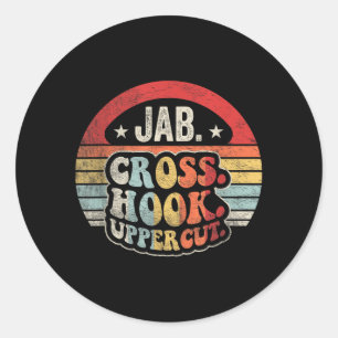 Jab Cross Hook Uppercut Boxing Retro Vintage Classic Round Sticker