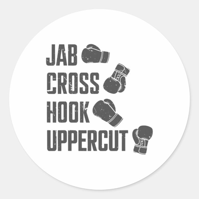 Jab Cross Hook Uppercut Funny Boxing Coach Trainin Classic Round Sticker (Front)