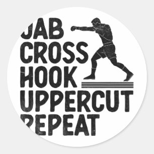 Jab Cross Hook Uppercut Repeat Boxer Sports Athlet Classic Round Sticker