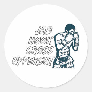 Jab Hook Cross Uppercut Boxing For Boxer Men Boys Classic Round Sticker