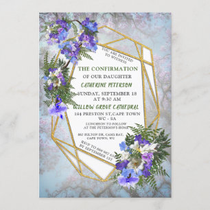 Jacaranda Blooms & Lily Bouquet Confirmation Invitation