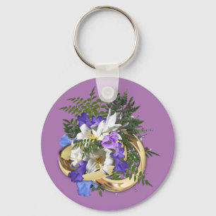 Jacaranda Blooms & Lily Bouquet gold rings Key Ring