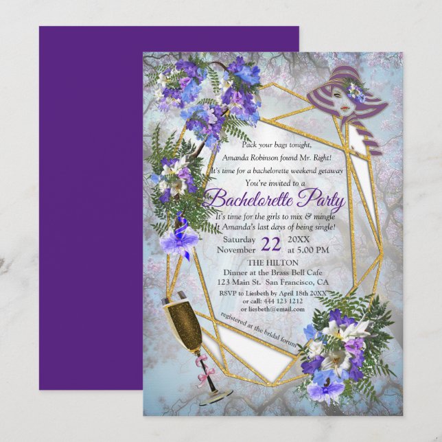 Jacaranda Blossom Bachelorette Party Invitation (Front/Back)