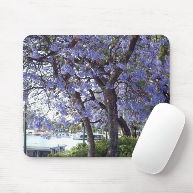 **"Jacaranda Reflections: Houseboats on the Murray Mouse Mat (With Mouse)