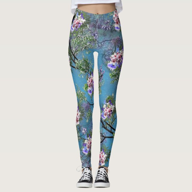 Jacaranda Spring Blooms Repeat Patterns Leggings (Front)