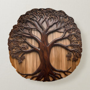 Jacaranda Tree Wood Carving, Round Cushion