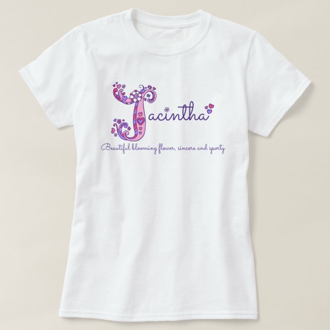 Jacintha girls J name meaning monogram shirt (Design Front)