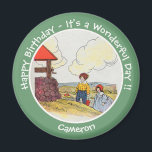 Jack and Jill Mother Goose Birthday Party Items  Magnet<br><div class="desc">Nursery Rhyme illustration from "The Real Mother Goose" by Blanche Fisher Wright (1916). An out-of-copyright, public domain image. This is made from a very high resolution image, scanned directly form the original source, and thus offers the highest quality available. Jack and Jill went up the hill, To fetch a pail...</div>