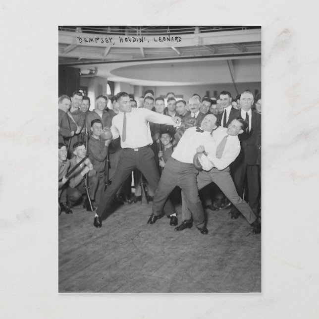 Jack Dempsey Mock Fighting Against Harry Houdini Postcard (Front)