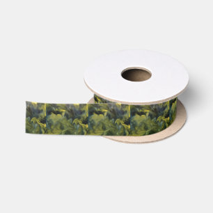 Jack Frost In Blue Grey and Yellow Abstract Art Satin Ribbon