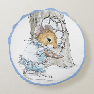 Jack Frost Winter Mouse round pillow