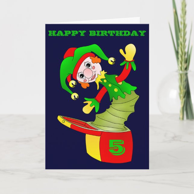 Jack in the box birthday card, customisable card (Front)