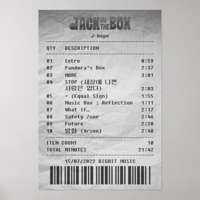 Jack in The Box by j-hope - Album receipt Poster (Front)