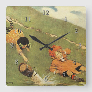Jack & Jill Fell Down The Hill Nursery Rhyme Square Wall Clock